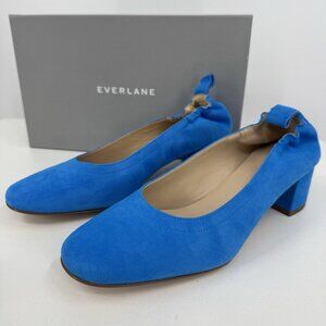 Everlane Italian Suede Day Heel Brilliant Blue 7.5 Women's Elastic Back Comfort